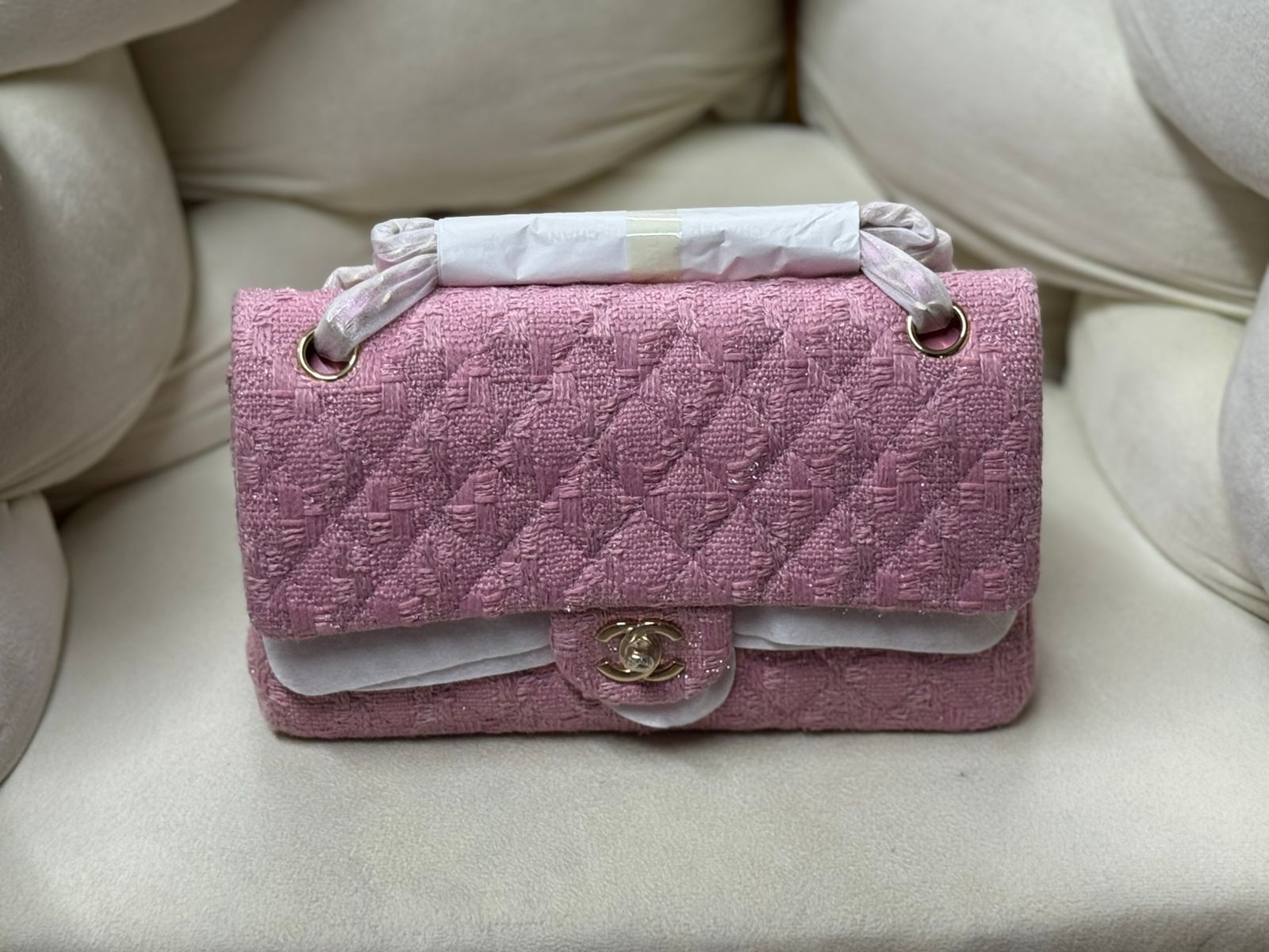 Pink Tweed Flap Bag