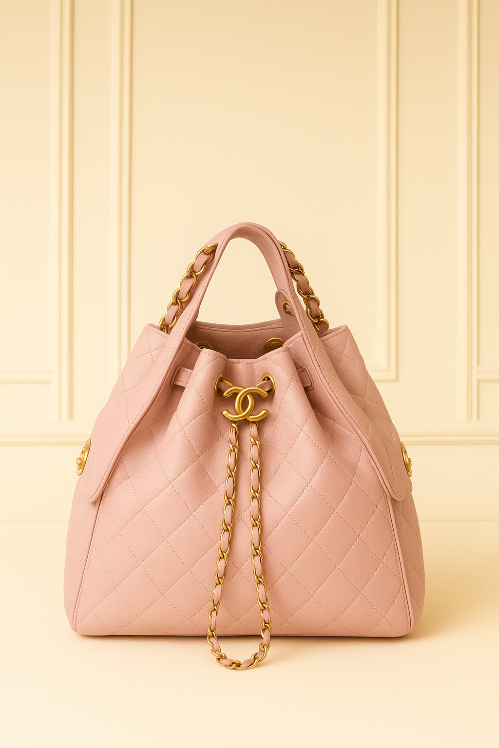 Pink Quilted Bucket Bag