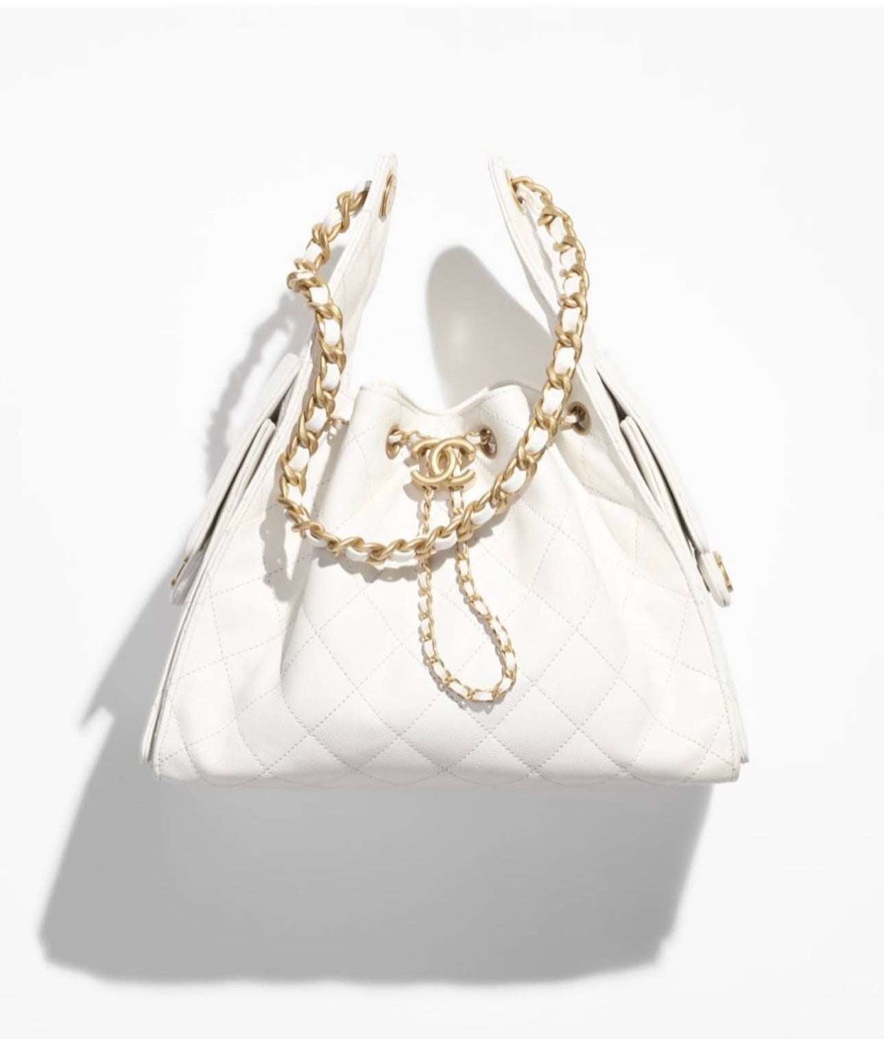 Grained Calfskin & Gold-Tone Metal White