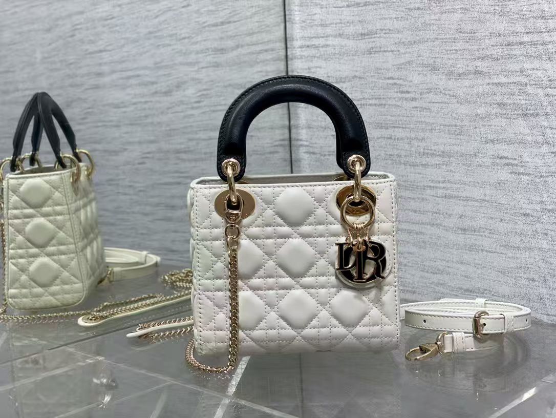 Lady Dior Medium – Quilted Cannage Leather Bag with Contrast Handle