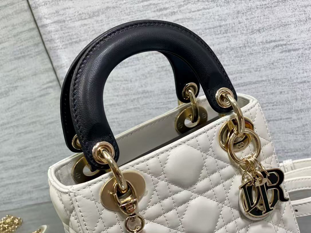 Lady Dior Medium – Quilted Cannage Leather Bag with Contrast Handle