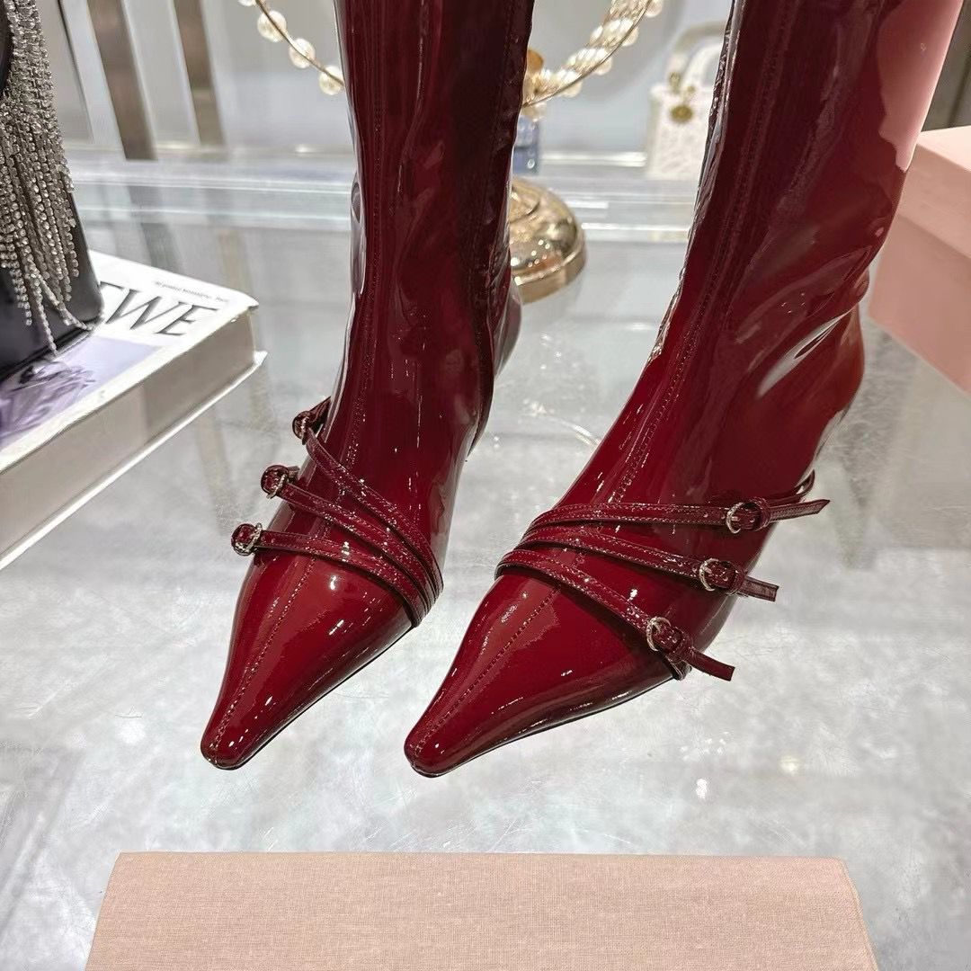 Glossy Patent Leather Burgundy Boots