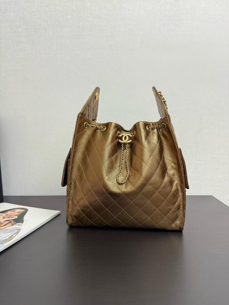 Grained Calfskin & Gold-Tone Metal White